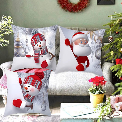 Snowman Christmas Cushion Cover Merry Christmas Decorations for Home 2023 Cristmas Sofa Decor Navidad Xmas Gifts New Year 2024