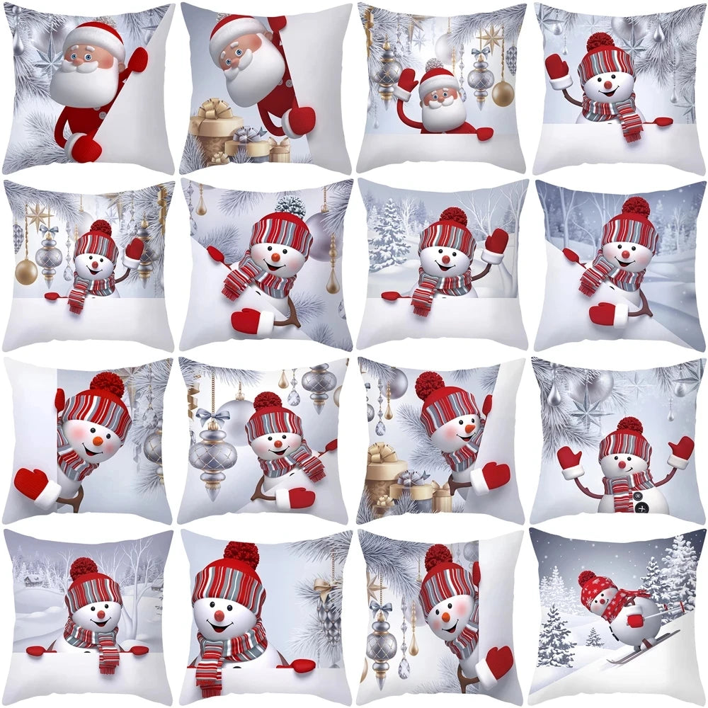 Snowman Christmas Cushion Cover Merry Christmas Decorations for Home 2023 Cristmas Sofa Decor Navidad Xmas Gifts New Year 2024