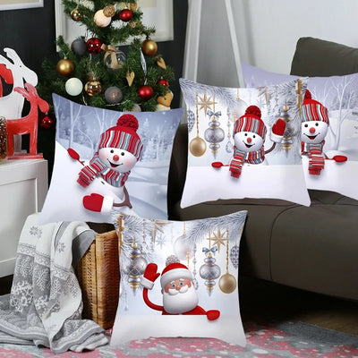 Snowman Christmas Cushion Cover Merry Christmas Decorations for Home 2023 Cristmas Sofa Decor Navidad Xmas Gifts New Year 2024