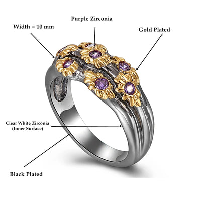 DreamCarnival 1989 Neo-Gothic Rings Women Wedding Band Golden Color Flowers with Purple Zircon Fashion Jewlery Wholesale WA11638