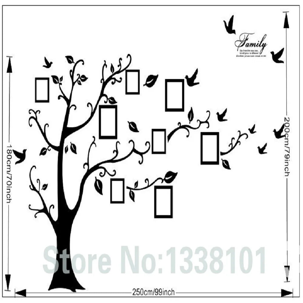 Free Shipping:Large 200*250Cm/79*99in Black 3D DIY Photo Tree PVC Wall Decals/Adhesive Family Wall Stickers Mural Art Home Decor