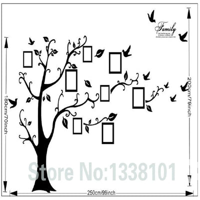 Free Shipping:Large 200*250Cm/79*99in Black 3D DIY Photo Tree PVC Wall Decals/Adhesive Family Wall Stickers Mural Art Home Decor