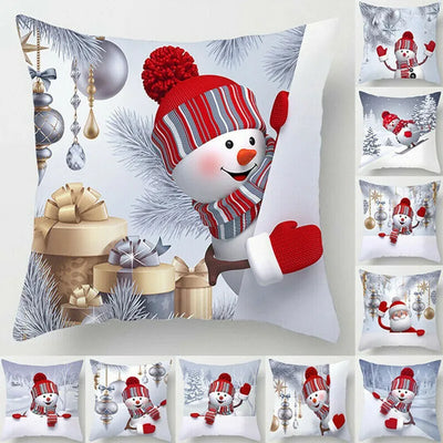 Snowman Christmas Cushion Cover Merry Christmas Decorations for Home 2023 Cristmas Sofa Decor Navidad Xmas Gifts New Year 2024