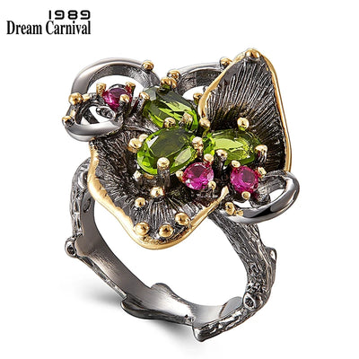 DreamCarnivall1989 Hot Selling Vintage Women CZ Rings Black Gold Chic Jewlery Valentine Anniversary Gift Party Must Have WA11669