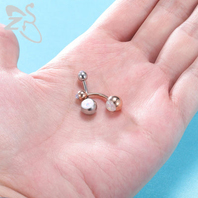 ZS 1PC 14g Stainless Steel Round Belly Button Ring for Women With Opal Navel Piercing Body Jewlery Ombligo 5MM Ball Nombril