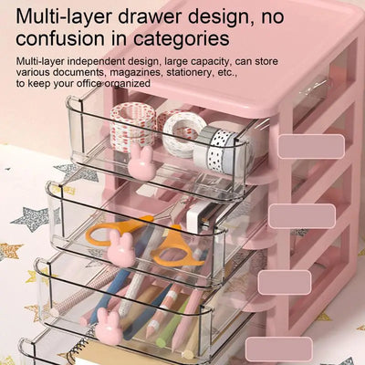 Cute Desktop Drawer Storage Box Japanese Transparent Drawer Multi-layer Office Stationery Cosmetics Student Desk Organizer Rack