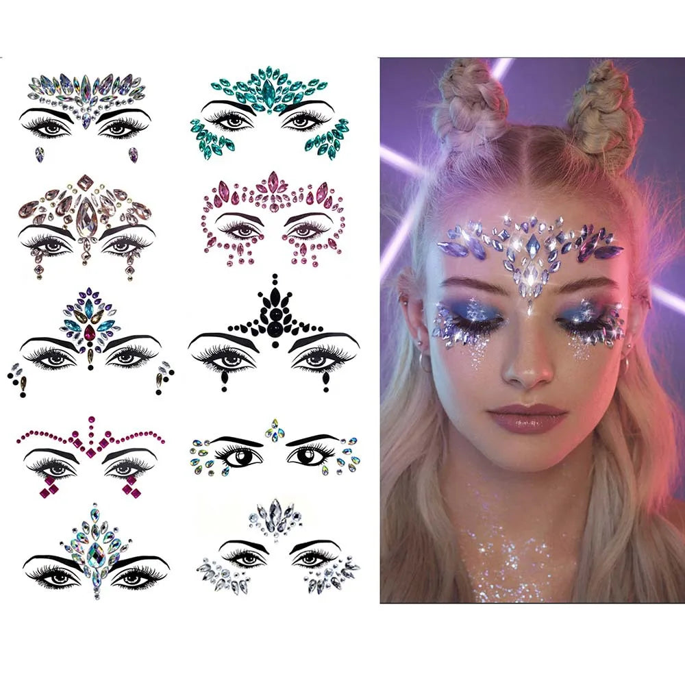 3D Sexy face tattoo stickers Temporary tattoos glitter fake tattoo rhinestones for woman Party face Jewels tatoo Body Jewlery