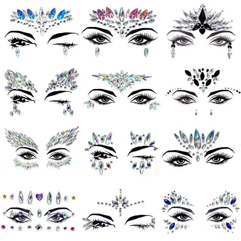 3D Sexy face tattoo stickers Temporary tattoos glitter fake tattoo rhinestones for woman Party face Jewels tatoo Body Jewlery