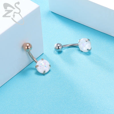 ZS 1PC 14g Stainless Steel Round Belly Button Ring for Women With Opal Navel Piercing Body Jewlery Ombligo 5MM Ball Nombril
