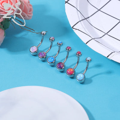 ZS 1PC 14g Stainless Steel Round Belly Button Ring for Women With Opal Navel Piercing Body Jewlery Ombligo 5MM Ball Nombril