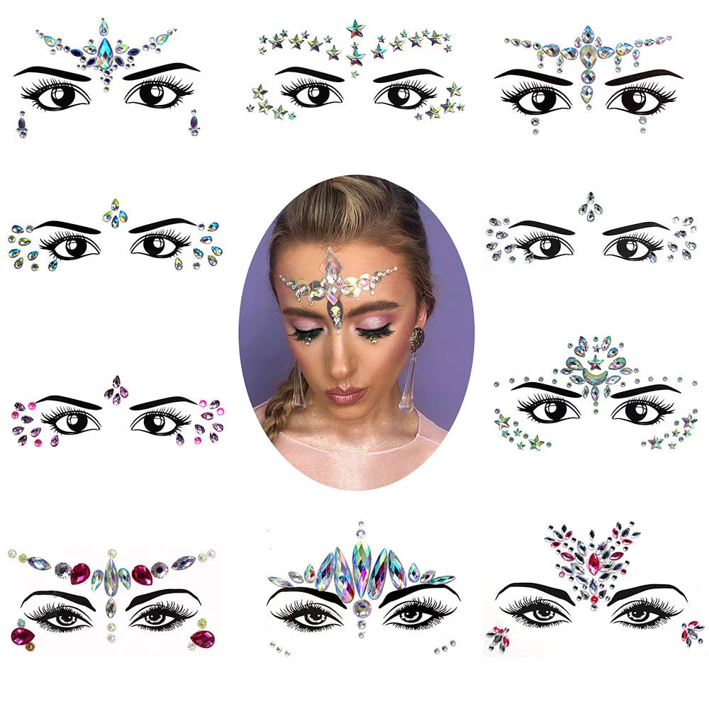 3D Sexy face tattoo stickers Temporary tattoos glitter fake tattoo rhinestones for woman Party face Jewels tatoo Body Jewlery