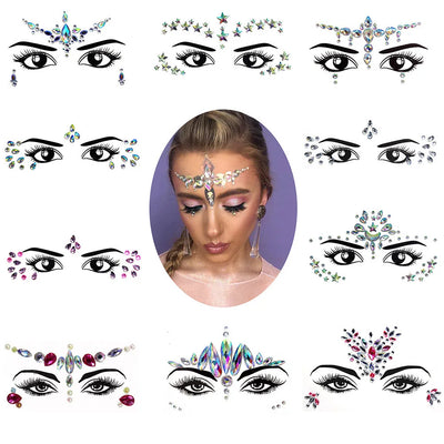 3D Sexy face tattoo stickers Temporary tattoos glitter fake tattoo rhinestones for woman Party face Jewels tatoo Body Jewlery