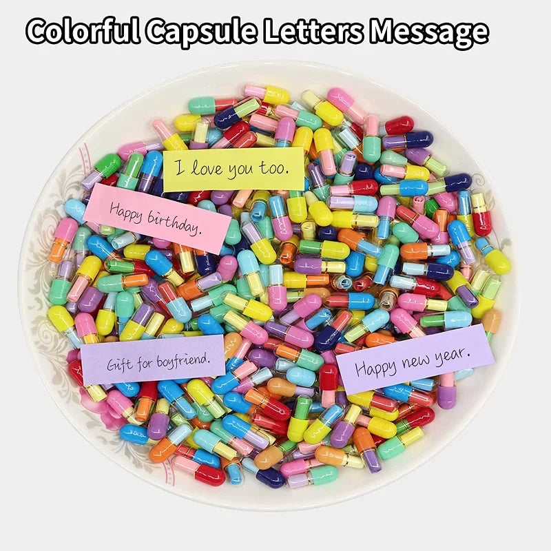 500/100Pcs Mini Black Message Capsule in Bottle Colorful Pill Love Message Envelope Letter Wish Bottle For Party Valentine Gift
