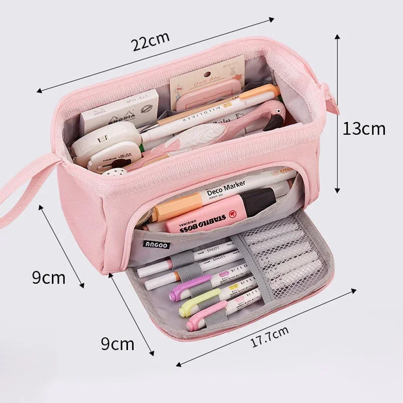 Kids Boys Girls Large Capacity School Pencil Case Pen Bag Student Pencil Cases Cosmetic Bag Stationary Organize Office Supply