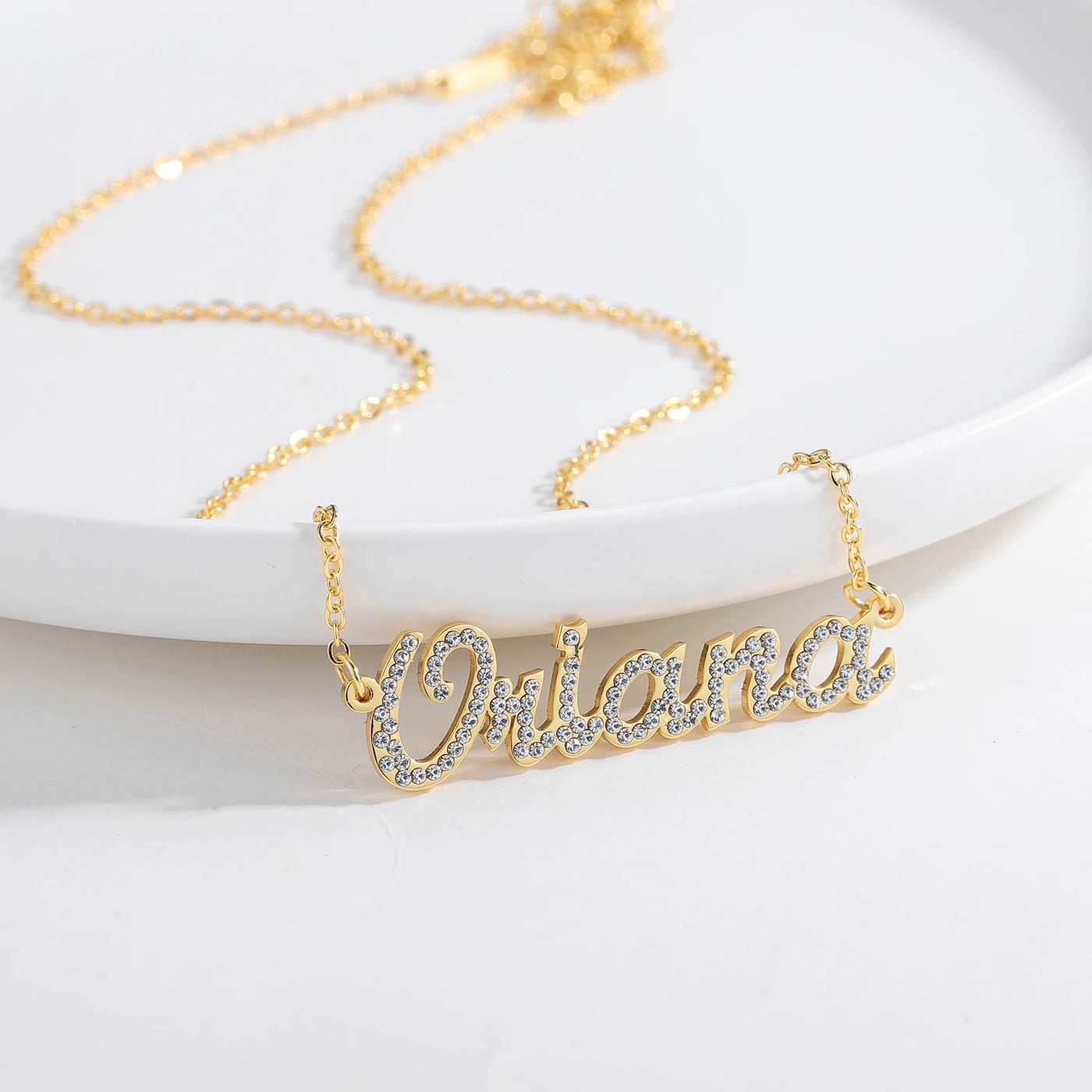 Qitian Custom Crystal Name Necklace Personalized BlingBling Stone Name Necklaces Stainless Steel Jewlery For Women Best Gifts