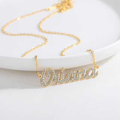 Qitian Custom Crystal Name Necklace Personalized BlingBling Stone Name Necklaces Stainless Steel Jewlery For Women Best Gifts
