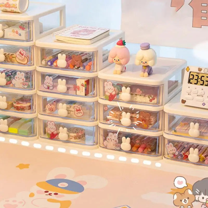 Cute Desktop Drawer Storage Box Japanese Transparent Drawer Multi-layer Office Stationery Cosmetics Student Desk Organizer Rack