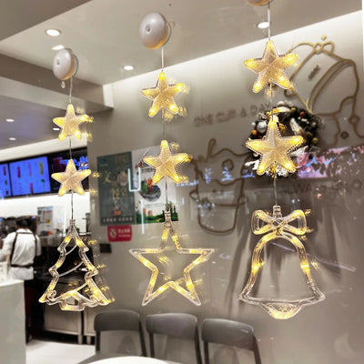 Led Star Moon Xmas Suction Cup Lamp Christmas Decorations for Home Wedding Party Window Hanging Ornaments Navidad New Year Gifts