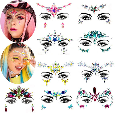 3D Sexy face tattoo stickers Temporary tattoos glitter fake tattoo rhinestones for woman Party face Jewels tatoo Body Jewlery
