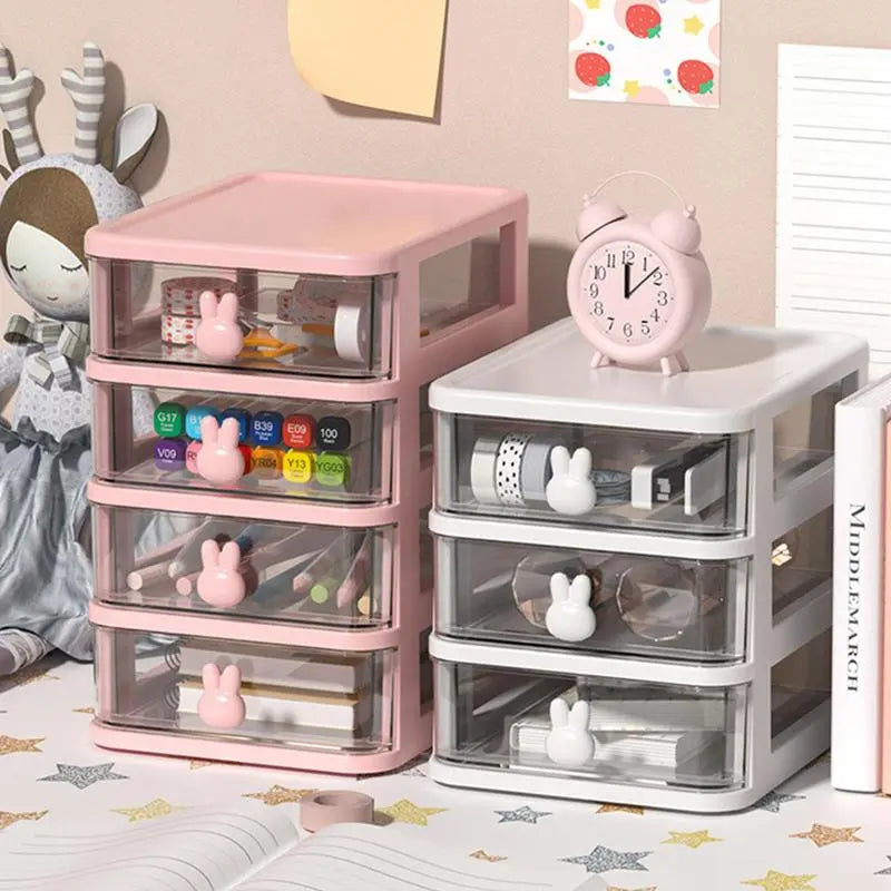 Cute Desktop Drawer Storage Box Japanese Transparent Drawer Multi-layer Office Stationery Cosmetics Student Desk Organizer Rack